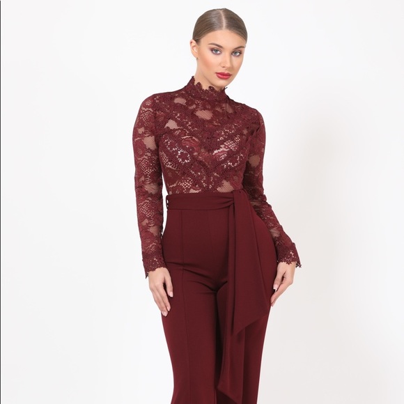 Pants & Jumpsuits Burgundy Lace Jumpsuit Poshmark